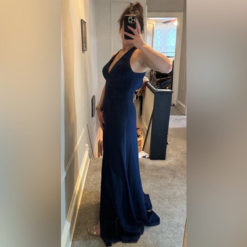 Jenny Yoo Margot bridesmaid dress V Neck A Line, Slit, Keyhole Back Navy size 2 - Picture 4 of 16
